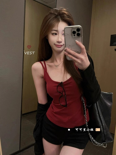 Modal rayon high-end double shoulder strap small suspender top women's bottoming short style beautiful back vest for outer wear