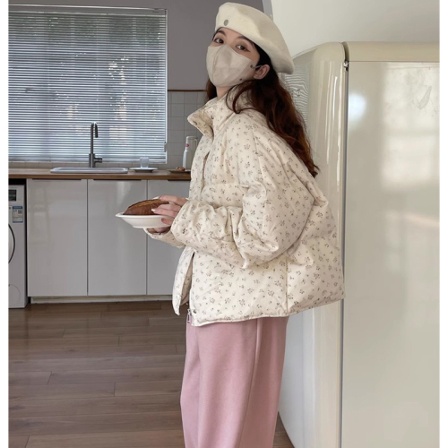 Chuwu's new winter style small floral short down jacket stand collar thickened bread jacket for women