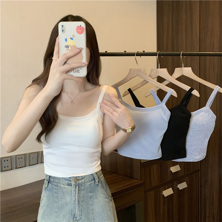Korean simple and versatile camisole for women with padded inner and outer bottoming tops