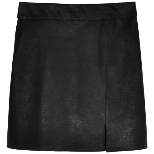 Spring and Autumn small ins leather skirt black skirt women's high-waisted A-line slimming versatile hip-covering slit short skirt winter