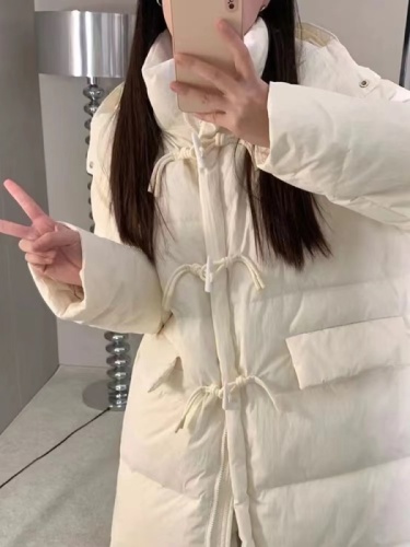 Blue horn button down cotton jacket for women winter 2024 new fashion medium and long style small design cotton jacket