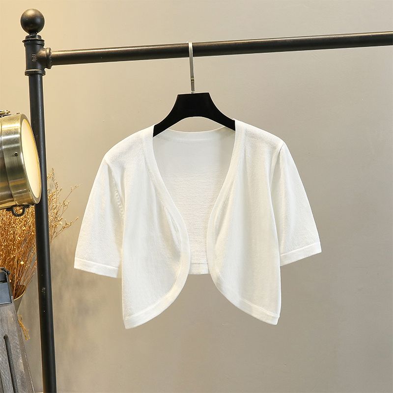Thin knitted sun protection cardigan for women in summer with skirt and suspenders and shawl blouse short ice silk jacket top