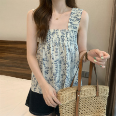 Summer new floral camisole women's sleeveless square neck loose babydoll top