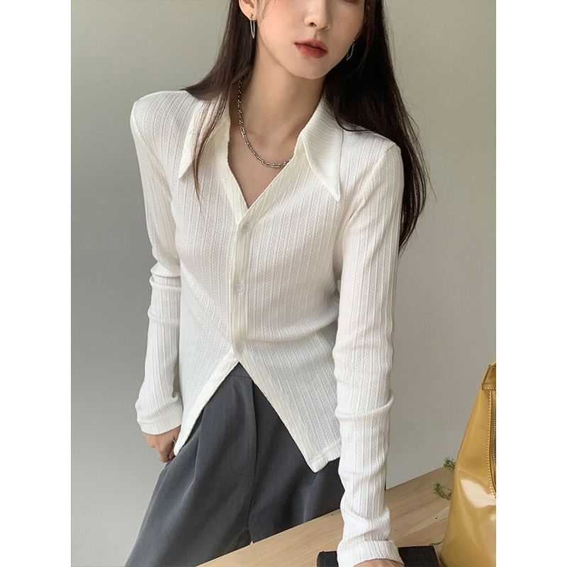 Long-sleeved T-shirt women's new spring and autumn white design niche striped slim bottoming top