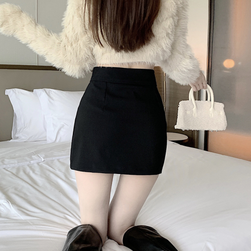 Women's new winter hot girl high-waisted elastic short skirt thickened and slimming A-line skirt ins for small people