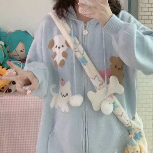 Kitten can't get enough original milk blue cute little animal sweater coat autumn and winter cardigan top knitted cardigan