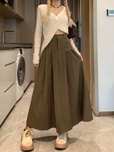 Korean style high-waisted A-line long skirt black suit skirt women's new autumn slimming wide umbrella skirt