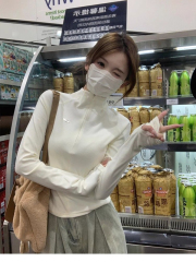 260g threaded German velvet half-zip slim-fit stand-up collar long-sleeved T-shirt for women autumn and winter base layer inner top