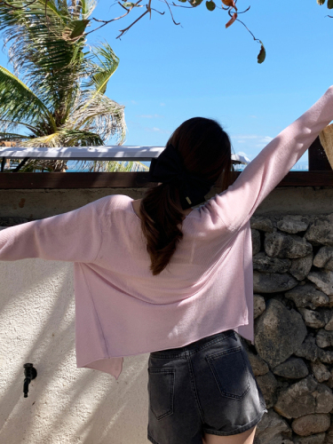 Sun protection cardigan thin women's ice silk knitted jacket summer outer blouse new top white air-conditioning shirt