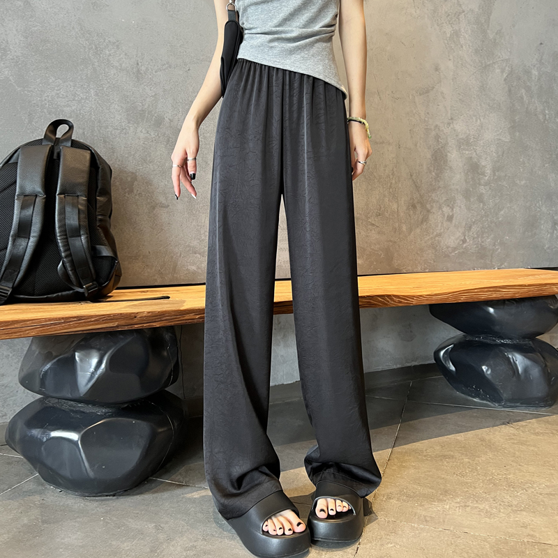 White pants for women, thin, high-waisted, new Chinese style satin ice silk wide-leg pants, sun protection straight-leg cool pants