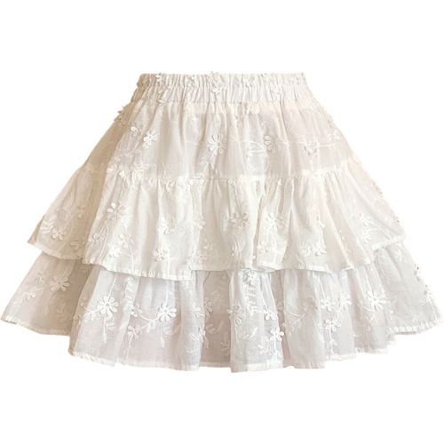 Three-dimensional small flower skirt, summer French sweet high-waist skirt, double-layer cake skirt, tutu skirt