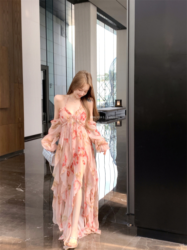 Real shot Bianhua 2024 spring and summer resort style off-the-shoulder dress