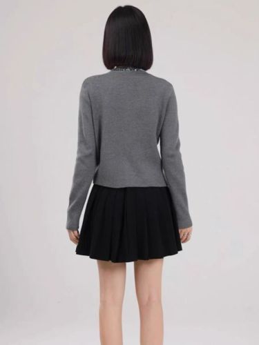 New popular design this year's popular knitted cardigan top gray sequined sweater jacket for women