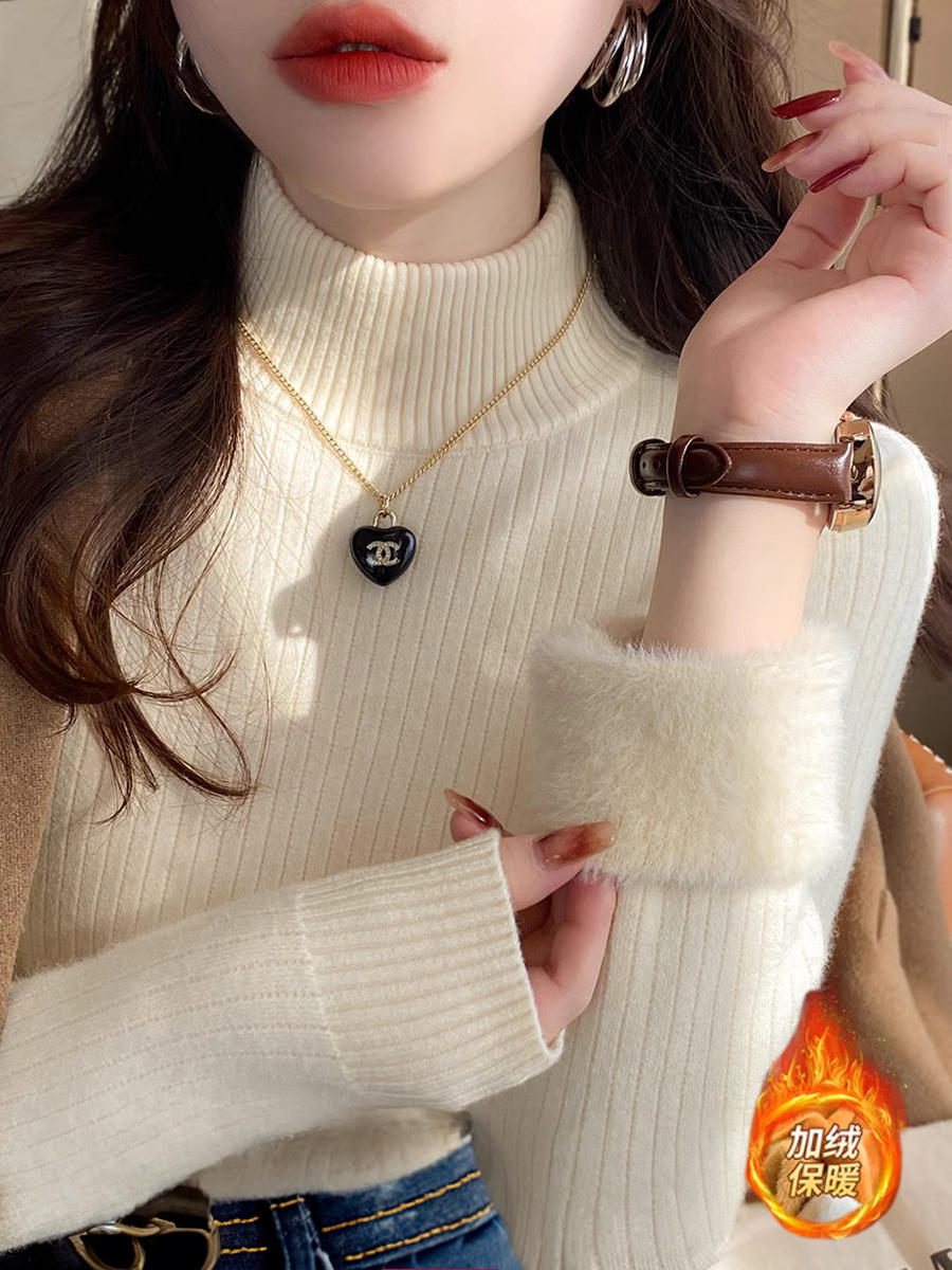 Women's Thick Winter Fleece Lined Crew Neck Long Sleeve Top with Integrated Fleece Overlay - New Fall/Winter Innerwear