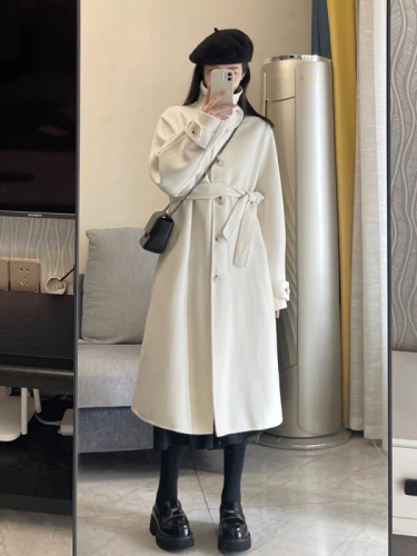 Woolen coat women's mid-length autumn and winter new popular Hepburn style Korean style loose thickened woolen coat