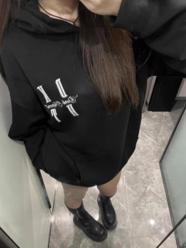 Heavy cotton letter print hooded sweatshirt for women 2024 autumn and winter new loose design plus velvet thickened hoodie