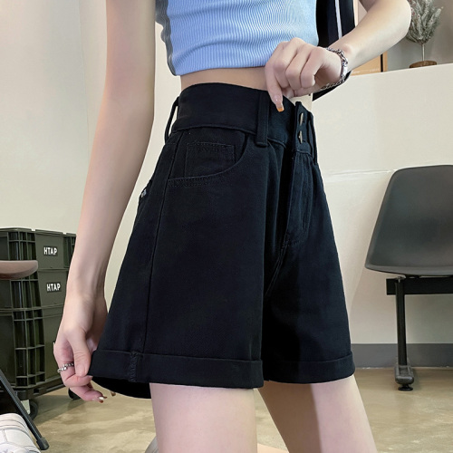 Denim shorts for women, high waist, slim, slim, chic, Hong Kong style medium pants, shorts