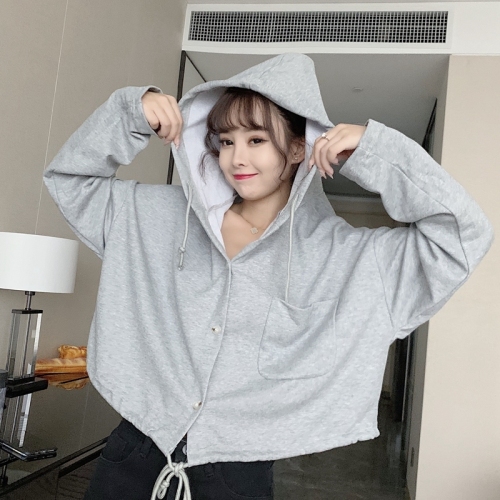 Actual shot of 2024 new autumn Korean style loose drawstring short sweatshirt for women