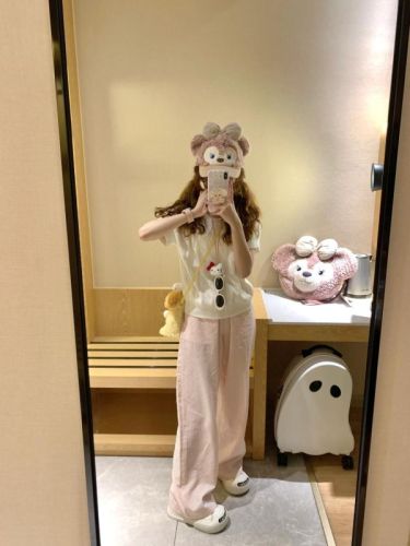 Pink wide-leg pants for women loose straight spring and autumn 2024 new style lazy casual small high-waisted drapey Yamamoto pants