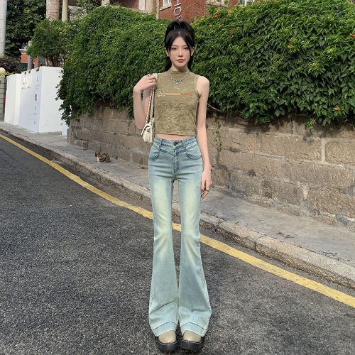 Slightly flared jeans for women in spring, high-waisted, slimming design, hot girl flared pants for small people