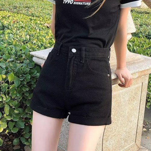 Women's New High Waist Trendy Jeans Dark Washed Lazy Spring and Autumn Versatile Straight Pants Harajuku Shorts