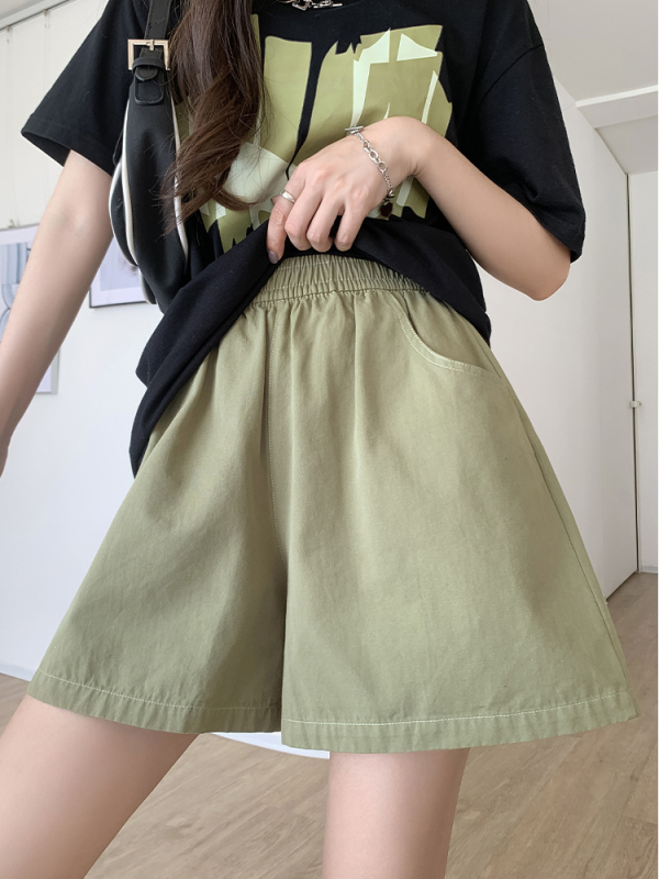 Pure cotton work shorts for women 2024 summer new style high-waisted slimming loose wide-leg sweatpants for small people