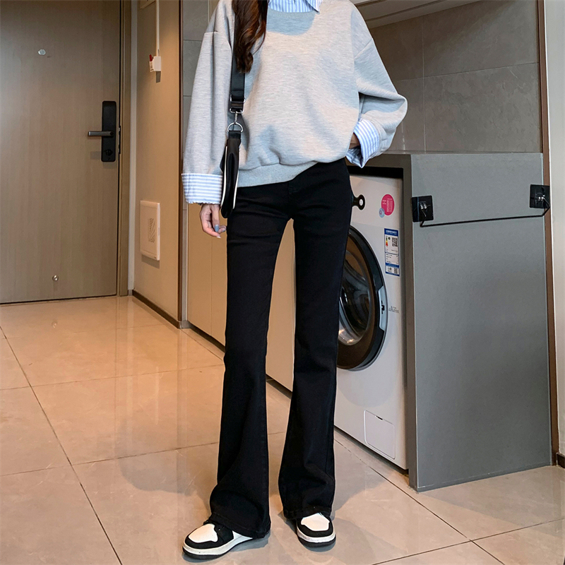 High-waisted stretch denim trousers for women, Korean version, new winter style, loose, slim, versatile wide-leg flared trousers