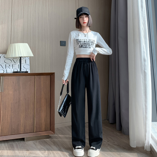 Real shot of 3D velvet corduroy wide-leg pants for women, spring and autumn high-waisted loose casual straight-leg autumn and winter pants