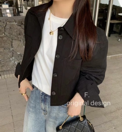 2024chic French retro lapel niche design casual work jacket top short coat for women autumn style