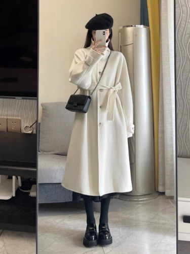 Woolen coat women's mid-length autumn and winter new popular Hepburn style Korean style loose thickened woolen coat