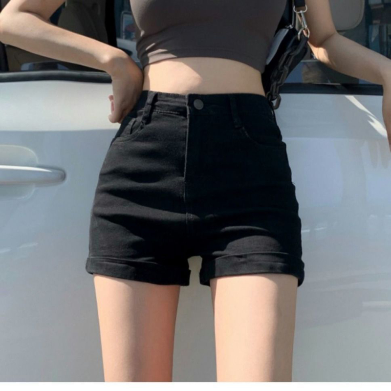 High-waisted jeans, super shorts, women's summer hot girl A-line pants, thin, tight, elastic, slim-fitting butt-covering hot pants