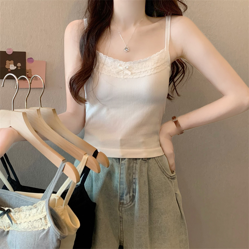 New summer style sweet and spicy style lace stitching design vest bottoming outer top for women