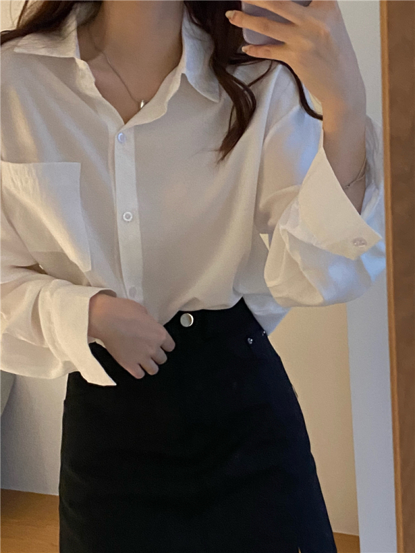 Simple solid color shirt for women Korean style casual loose inner drape shirt