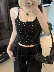 Real shot of the new gentle girly floral lace stitching inner bottoming vest with breast pads