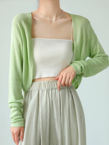 Tencel knitted short coat women's summer thin outer air conditioning sun protection cardigan shawl blouse small waistcoat white