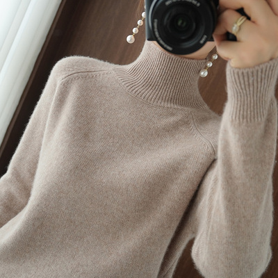 Cashmere High Collar Thick Women's Hooded Sweater Autumn/Winter New Style Stylish Loose Knit Top Solid Color Casual Underwear Crewneck Sweater