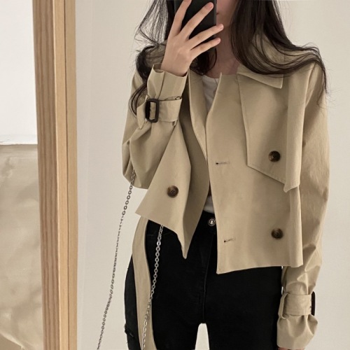 Korean chic autumn new retro strapped suit collar windbreaker women's loose short jacket