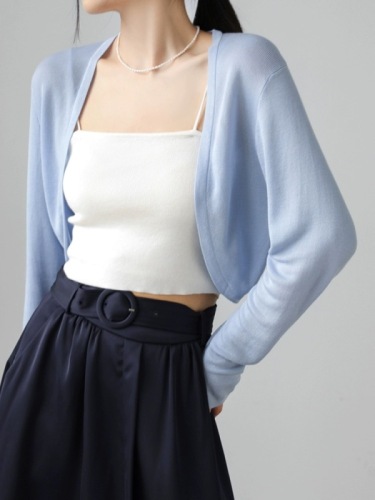 Tencel knitted short coat women's summer thin outer air conditioning sun protection cardigan shawl blouse small waistcoat white