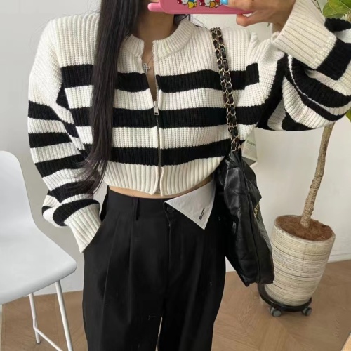 Purchasing agent in Dongdaemun, South Korea, spring and autumn new styles, color-blocked striped zipper knitted Korean style casual