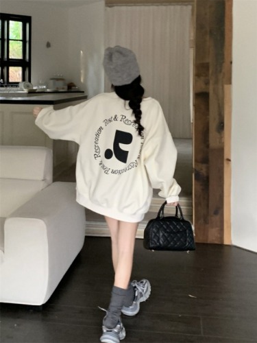 Actual shot ~ 2024 new autumn lazy BF style loose pullover mid-length printed sweatshirt