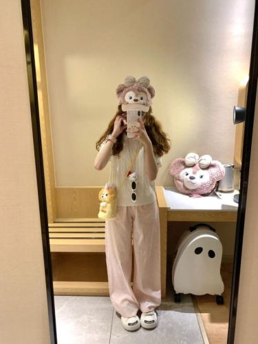 Pink wide-leg pants for women loose straight spring and autumn 2024 new style lazy casual small high-waisted drapey Yamamoto pants