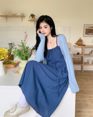 Plus-size women's clothing for fat women makes them look slimmer, covers their belly, hides their flesh, coats, artistic suspender skirts, sun protection outer two-piece set