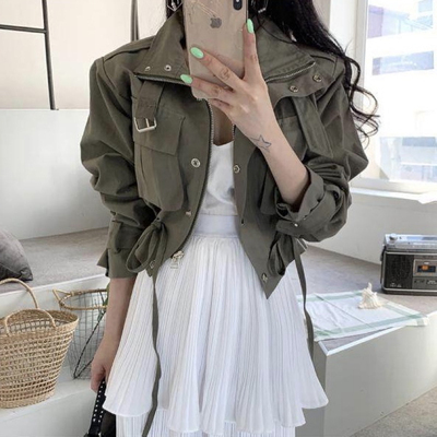 New Korean style chic stylish drawstring waist short versatile casual work jacket