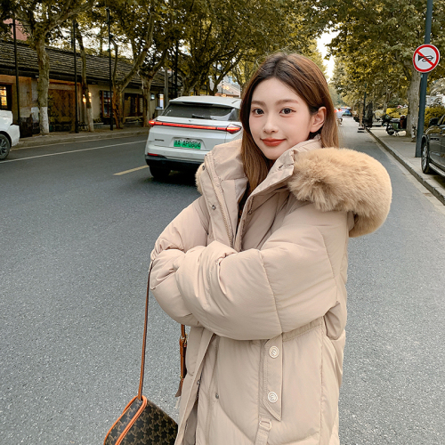 POVE FOREVER down jacket women's mid-length new Korean style chic bread coat loose thickened cotton coat