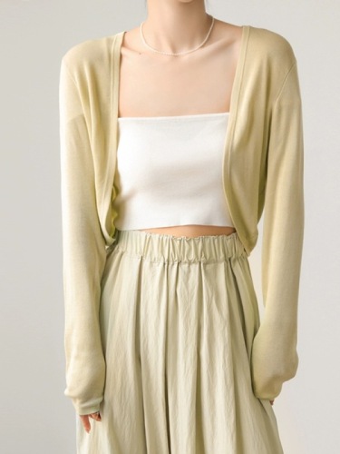 Tencel knitted short coat women's summer thin outer air conditioning sun protection cardigan shawl blouse small waistcoat white
