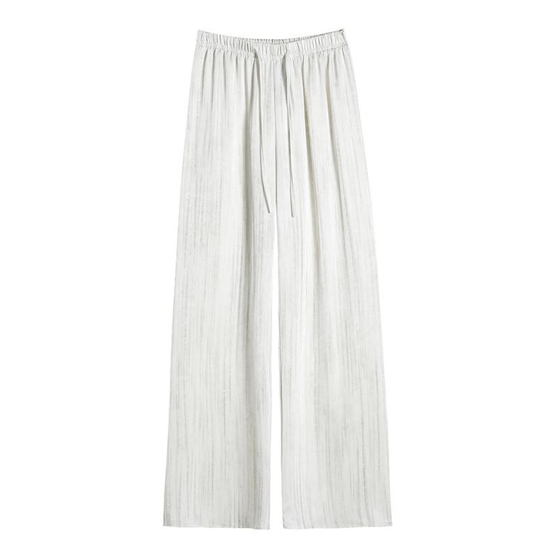Summer new style ice silk wide leg pants ink painting printed acetate satin casual floor mopping pants for women