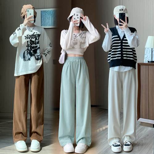 Real shot of 3D velvet corduroy wide-leg pants for women, spring and autumn high-waisted loose casual straight-leg autumn and winter pants