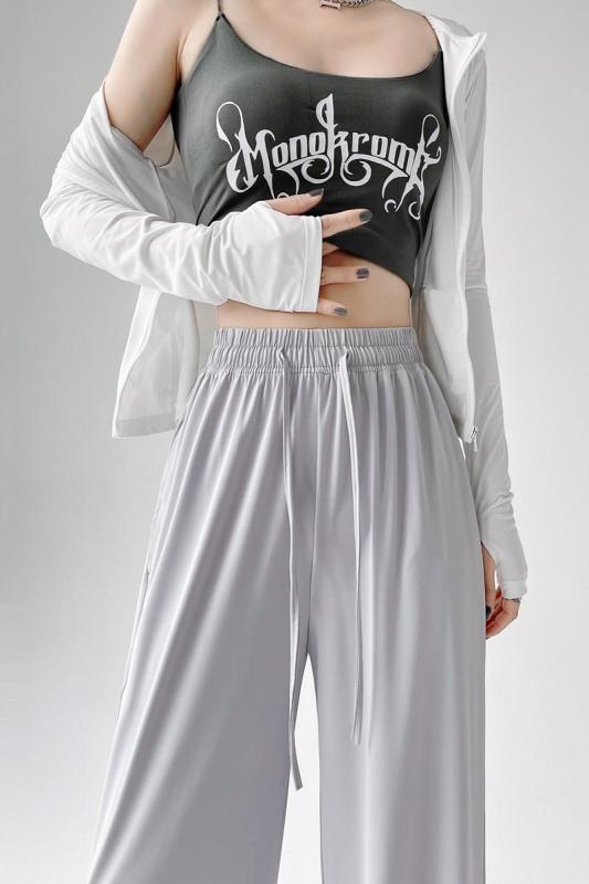 Ice silk sunscreen wide-leg pants for women summer new thin high-waist casual sports pants straight and loose slimming anti-mosquito
