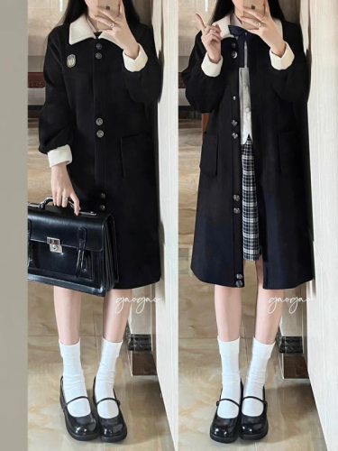 College style woolen coat for women 2024 new autumn and winter high-end temperament mid-length woolen top