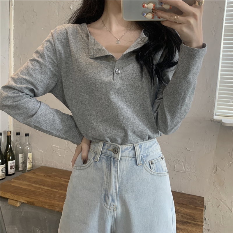 Real shot, real Korean style new versatile loose long-sleeved T-shirt women's tops
